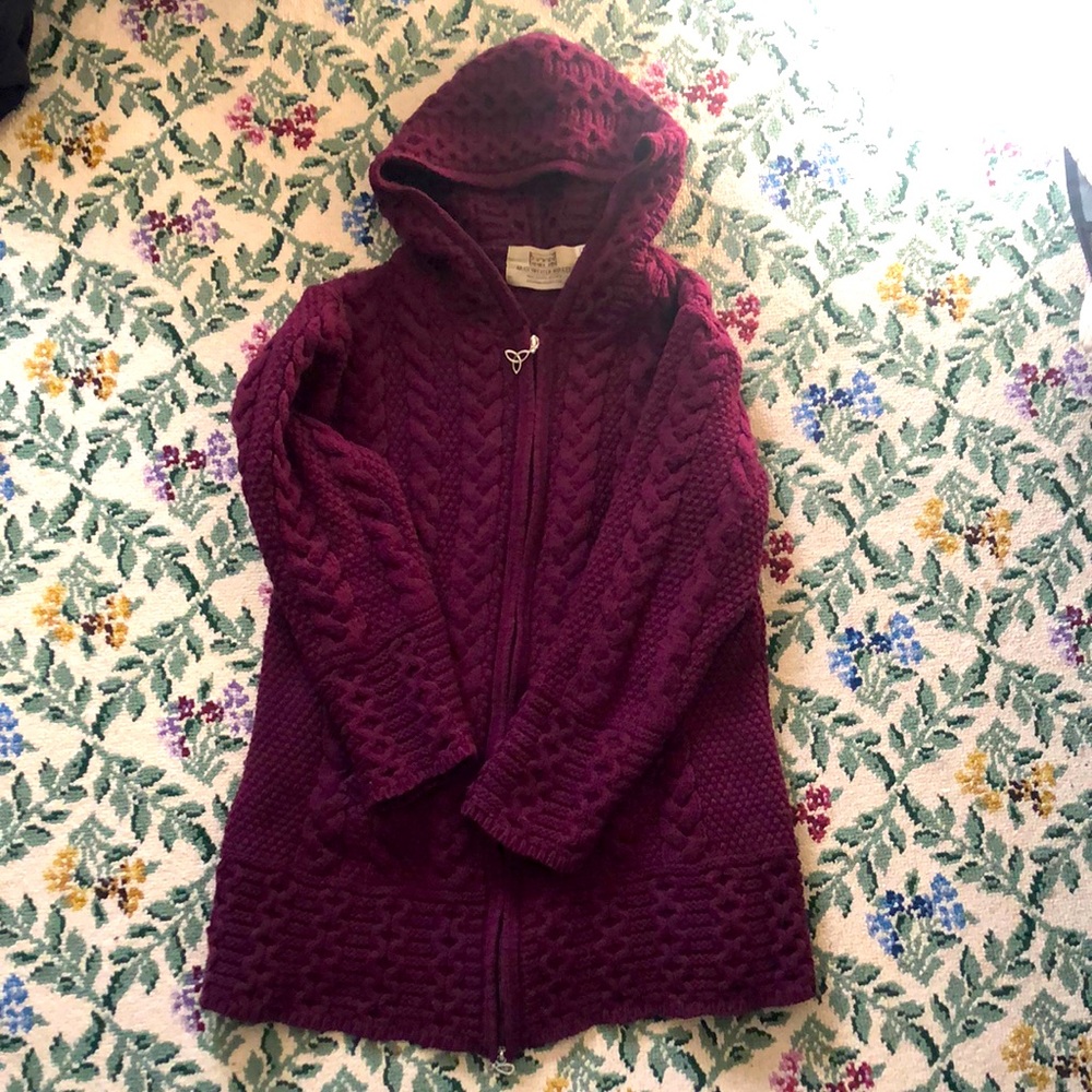 Hooded Cable-Knit Sweater Cardigan - Deep Wine